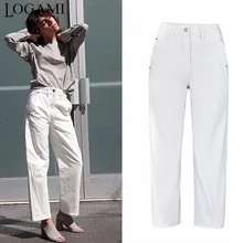 LOGAMI белые с высокой талией, из лоскутов Джинсы женские бойфренды прямые женские джинсы весна лето джинсовые брюки