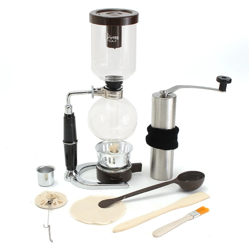360ml Glass Siphon Coffee Maker Coffee Pot With Stainless Steel Hand Manual Coffee Bean Grinder ...