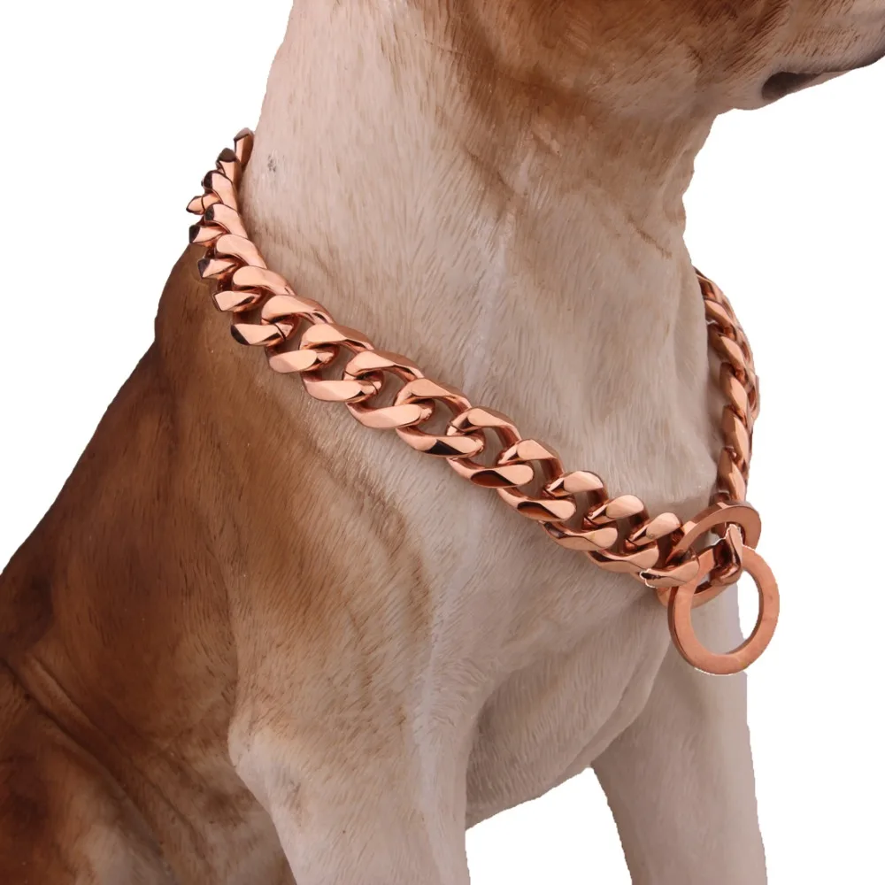 

10/12/15/17/19MM High Quality Dogs Training Choke Chain Collars Strong Stainless Steel Slip Dogs Necklace Cuban Curb Rose Gold