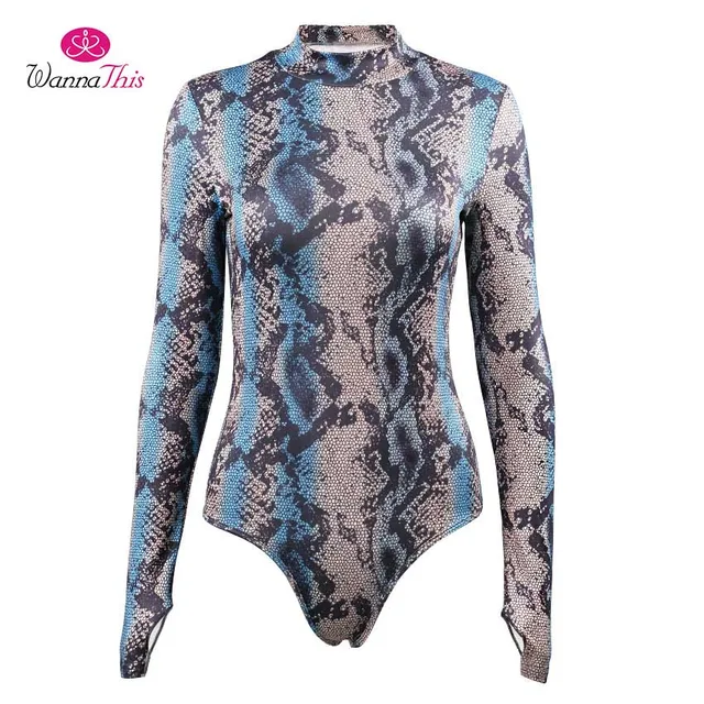 Buy WannaThis Snakeskin Bodysuits Women Sexy Snake Skin High Turtleneck Long