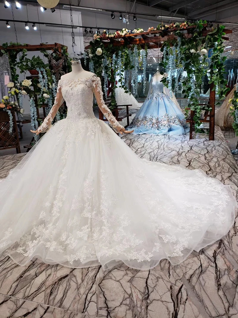 HTL434 boho wedding dress western style  boat neck lace up back ball gown bridal dress up gown 2019 vestido de noiva princesa (2)