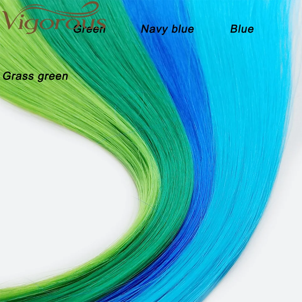 Vigorous Single Clip In One Piece Synthetic Long Straight Hair Extensions Heat Resistant Two Tone Pink Purple Blue