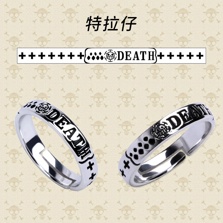Hot Anime One Piece Monkey D Luffy Death Trafalgar Law Ace 925 Sterling Silver Ring Cosplay Gift S925 Props