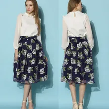 Новое поступление, пышная юбка с цветочным принтом из органзы, Женские винтажные Бальные юбки с цветочным принтом