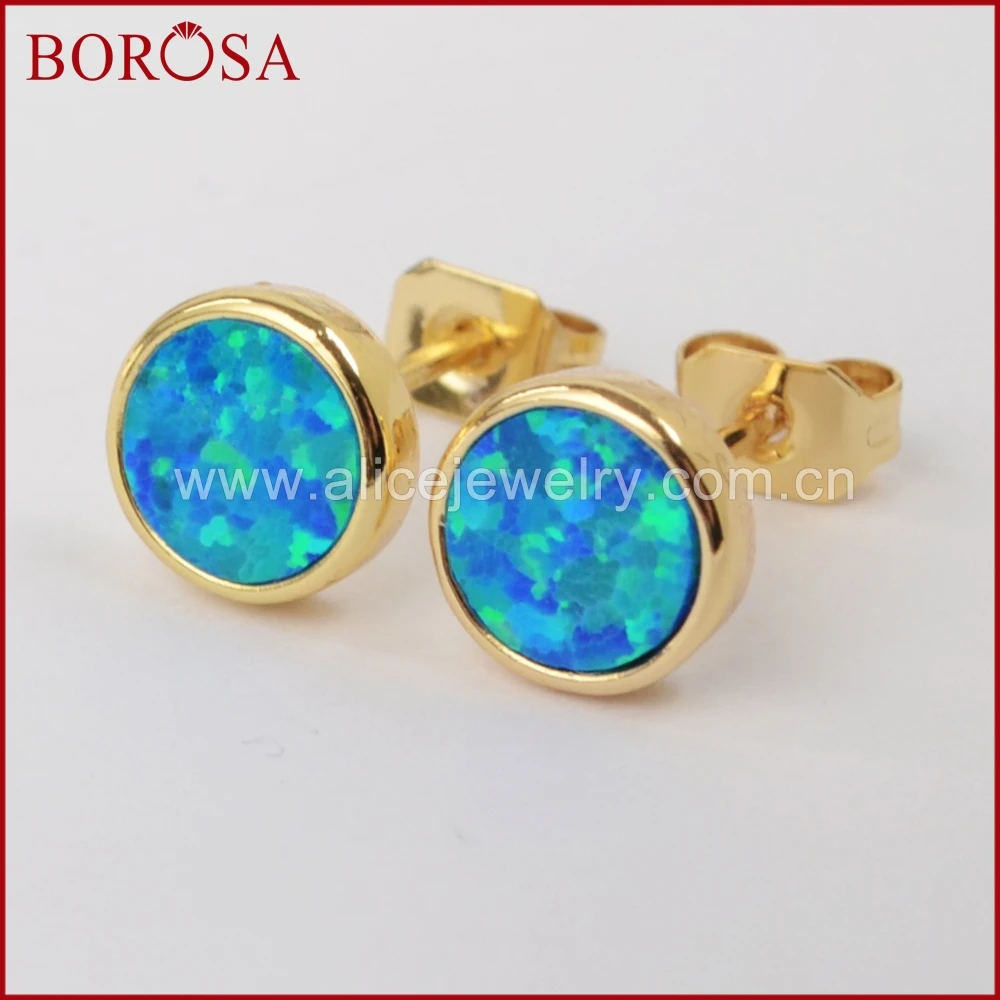 Серьги гвоздики BOROSA ZG0227 женские ювелирные украшения с золотой оправой и голубым