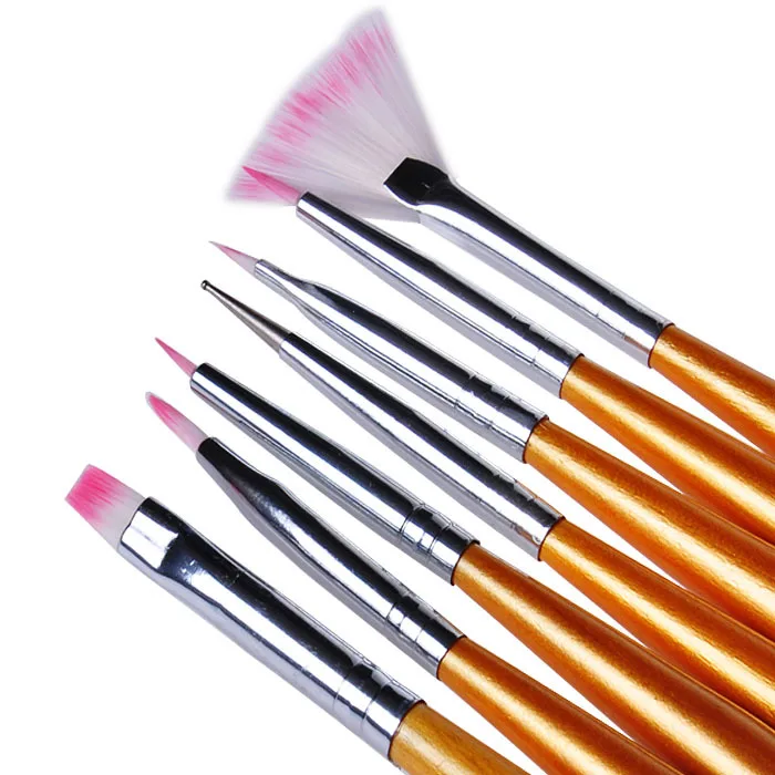 New 7Pcs/Set Polish Brush Set Nail Art Design Painting Tool Pen Gel UV
