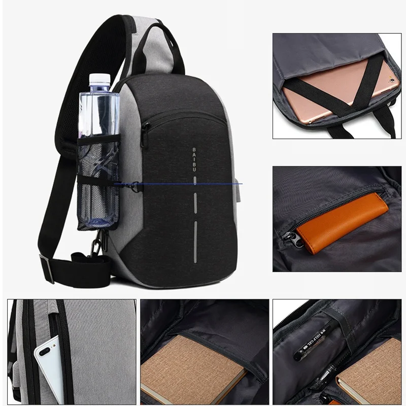 

Crossbody Bags for Men Tight Bag Chest Pack Designer Work Bumbag USB Charging for Ipad Sling Bag Summer Travel Chest Bags Nylon