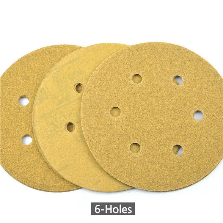 POLIWELL 5PCS 6 Inch 17-Hole Waterproof Sandpaper for Hook and Loop Sanding Pad Car Polishing Grinder Sander Yellow Sanding Disc - Цвет: 6 Holes