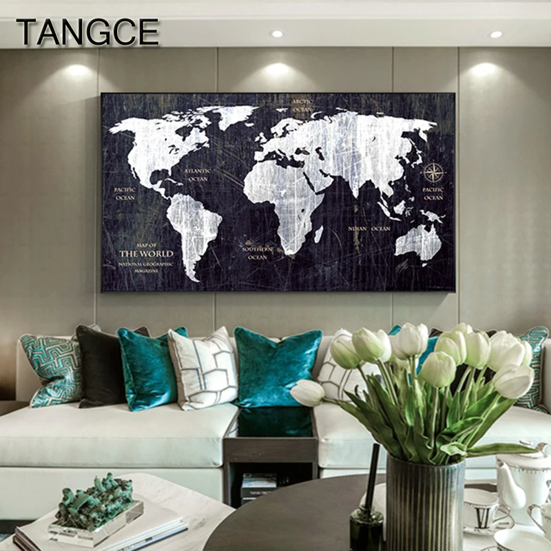 

Abstract World Map Canvas Painting Modern Poster Print Tableaux Big Wall Art Picture for Living Room Cuadros Salon Decoracion