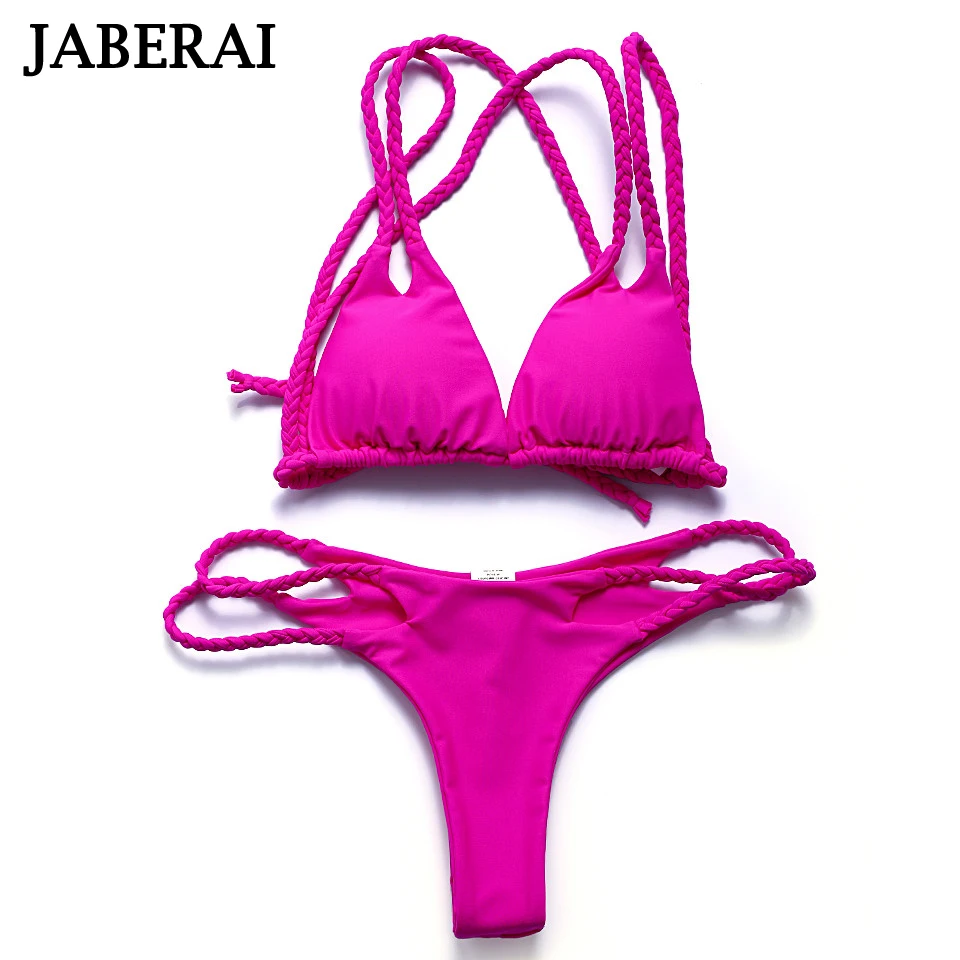 

JABERAI 2017 Sexy Bikini Brazilian Bottom Strappy Swimsuit Low Waist Swimwear Women String Halter Bathing Suits Sexy Thong QE013