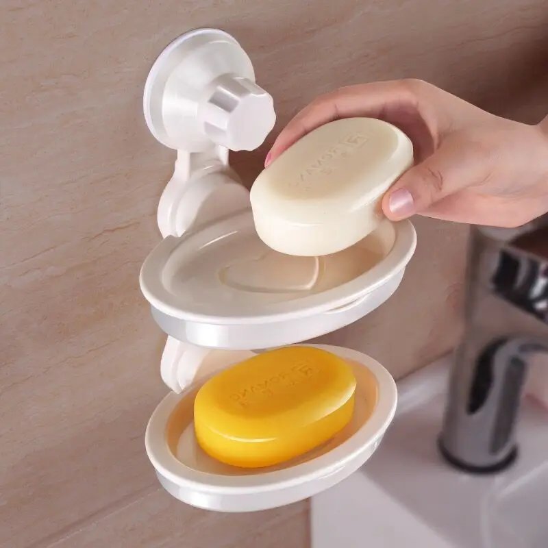 

Two Layer Suction Holder Soap Dish Storage Basket Soap Box Stand Soap Holder Kitchen Tools Bathroom Accessories