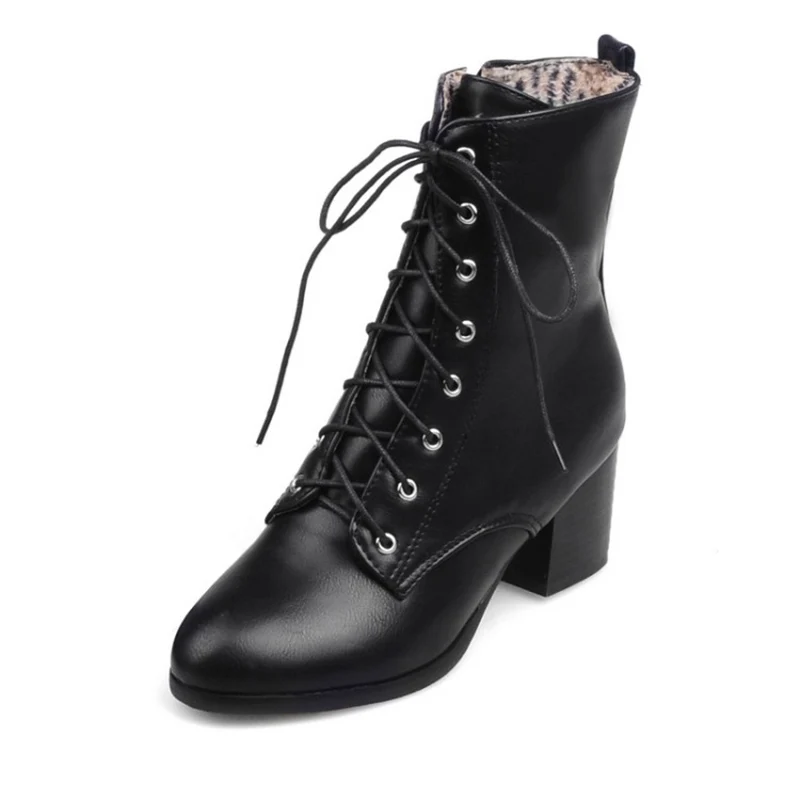 

2018 New Fashion sexy women's ankle boots lace up high heels Punk platform Women autumn winter snow boots ladies shoes