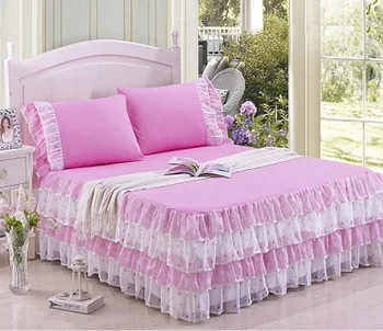 

Hot Bedding Sets bedspread Princess Lace Bed Skirts Mattress Cover Full Queen King size Bedcover sheet