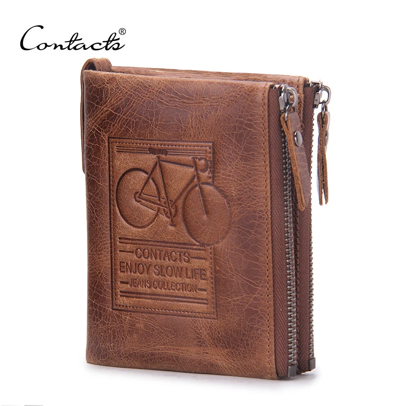 CONTACT'S Brand Men Wallets Dollar Price Genuine Crazy Horse Cowhide Leather Male Purse With Coin Bags Card Holder Mini Wallet
