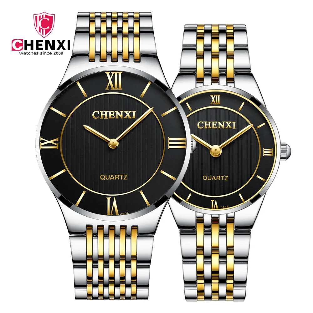 

Fashion Golden New Clock Men's Super Slim Case Quartz Watches CHENXI Brand Business Gold watch men full steel gold man stainless