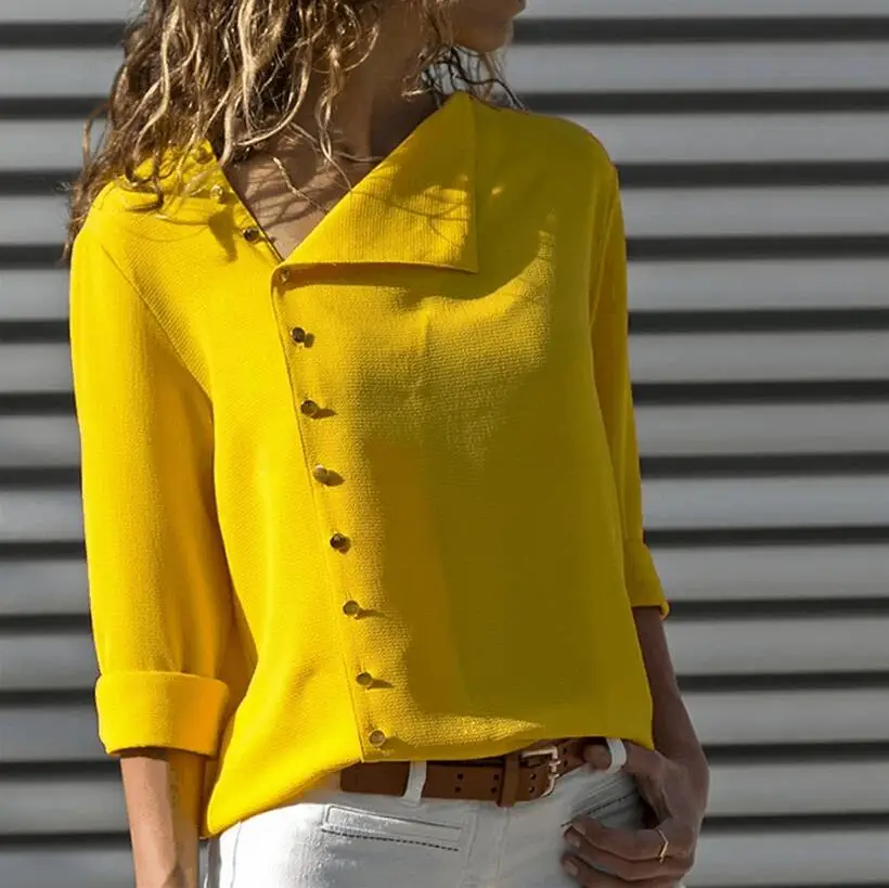 2018 Summer Button Irregular Blouse women Fashion Long Sleeve Oblique collar Shirt Female Elegant autumn Casual office Tops |