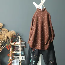 Женская Винтажная футболка на осень и зиму, Новое поступление, Повседневная футболка с длинным рукавом и высоким воротником, футболка с литературным героем, модные пуловеры с цветочным принтом