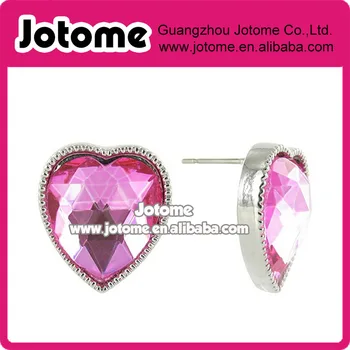 

Framed Heart Gem Valentine's Day Stud Earrings with Hot Pink Crystal