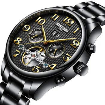 

KINYUED Mechanical Watch Men Skeleton Automatic Steampunk Steel Mens Watches Top Brand Luxury Self-wind Wristwatch Montre Homme