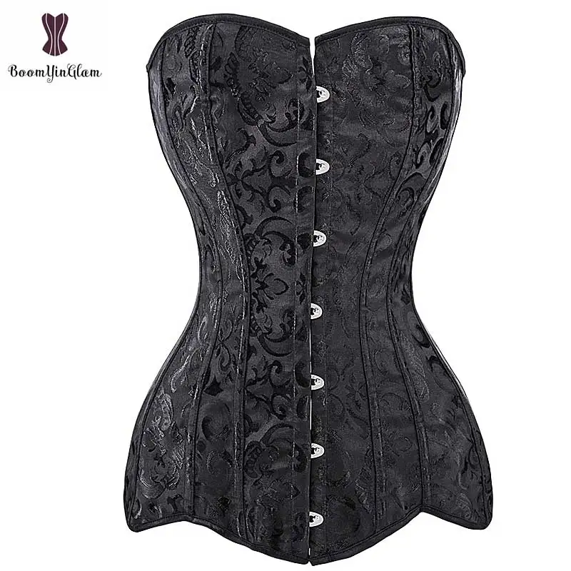 Long Torso Corset Overbust Gothic Floral Plus Size Corselet Steel Boned Bustier Cover Hip Sexy Women Waist Cincher Busk Closure Long Torso Corset Overbust Gothic Floral Plus Size Corselet Steel Boned Bustier Cover Hip Sexy Women Waist Cincher Busk Closure