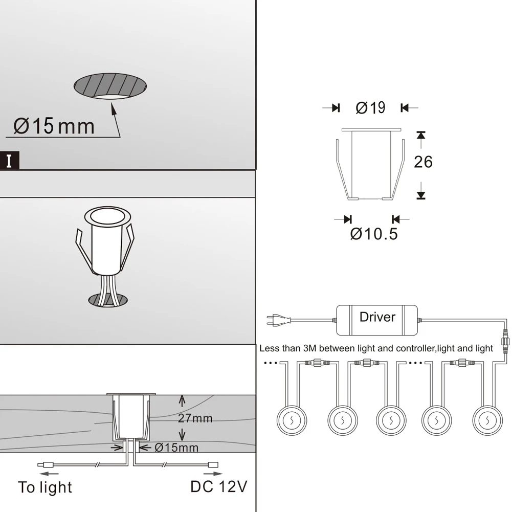 Luzes do Pátio Passarela de Baixa Tensão à Prova Decoração da Lâmpada + Adaptador Mini Levou Cozinha Convés Degrau Jardim Quintal d' Água 30 Pcs 12 v 19mm 5 Quintal Passarela de Baixa Tensão À Prova