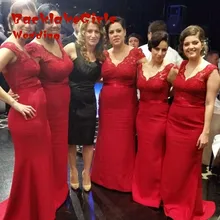 Bridesmaid Dress 2017 Chiffon Red V-neck Mermaid Floor length Long Custom Made Bridesmaids Prom Gown Wedding Party Dresses