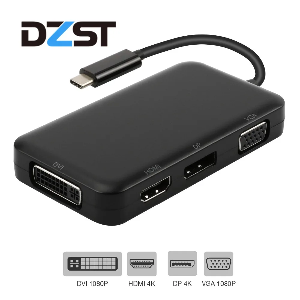 

DZLST USB C Hub to HDMI DP Displayport VGA DVI 1080P Video Converter Adapter for Macbook Samsung galaxy S9+/S8 USB Hub Splitter