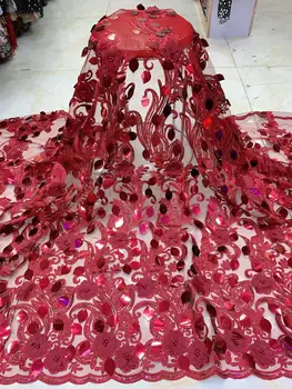 

French Net Lace Fabric 2018 High Quality African Nigerian Embroidered Tulle Lace Fabric With Beads For Wedding Dress