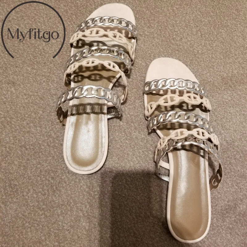 

Myfitgo Summer Women Slippers Female Beach Slides on Shoes Flat Woman's Casual Slippers Chain Sandals Fashion 2019 New Slides