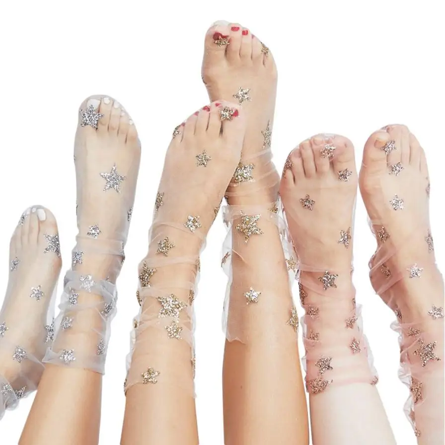 

KLV Women Stocking 3Color Transparent Star Shiny Casual Stocking Comfortable Elastic Stockng 18Mar29
