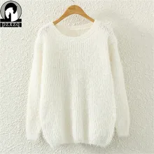 2019 Autumn Winter Cashmere Sweater Women Fashion Sexy O neck Sweater Loose Fluffy Wool Women Sweaters