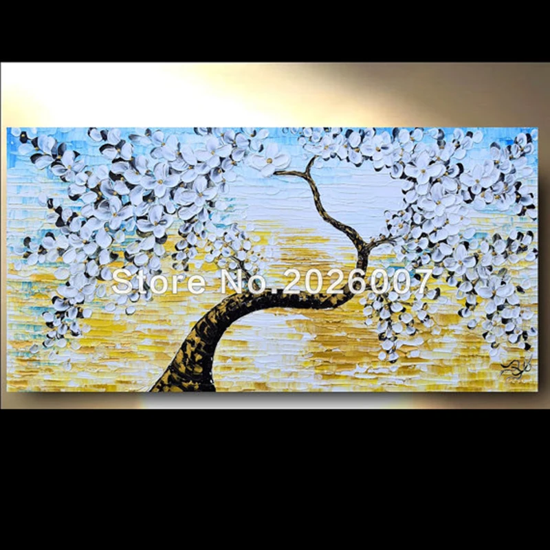 

Hand Painted Abstract Thick Palette Knife Gold Yellow Blue Flowers Oil Painting On Canvas Painting Poster Abstract Artwork