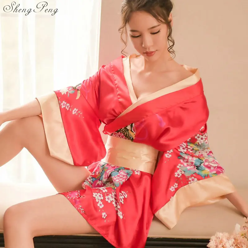Women Japanese Kimono Floral Kimono Robe Sexy Nightgown Sleepwear Yukata Elegant Casual Spa Japan Sexy cosplay Costumes V948