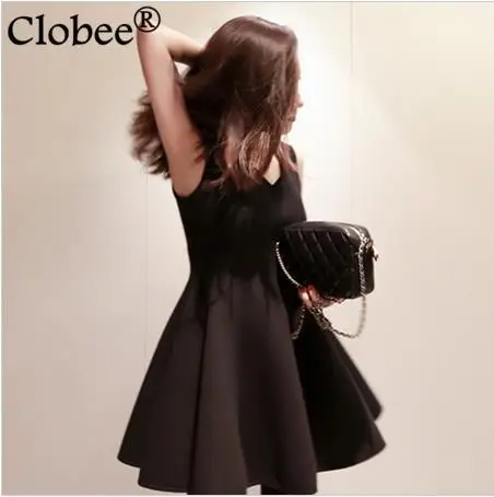 

S-4XL 2018 Summer Women Plus Size Clothing V-neck Little Black Sleeveless Tank Dress Vintage Ball Gown Jumper Dress vestidos Y86