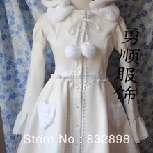 Лидер продаж; красивое белое зимнее кружевное пальто принцессы с заячьими ушками; зимние пальто для девочек; Брендовое длинное зимнее пальто