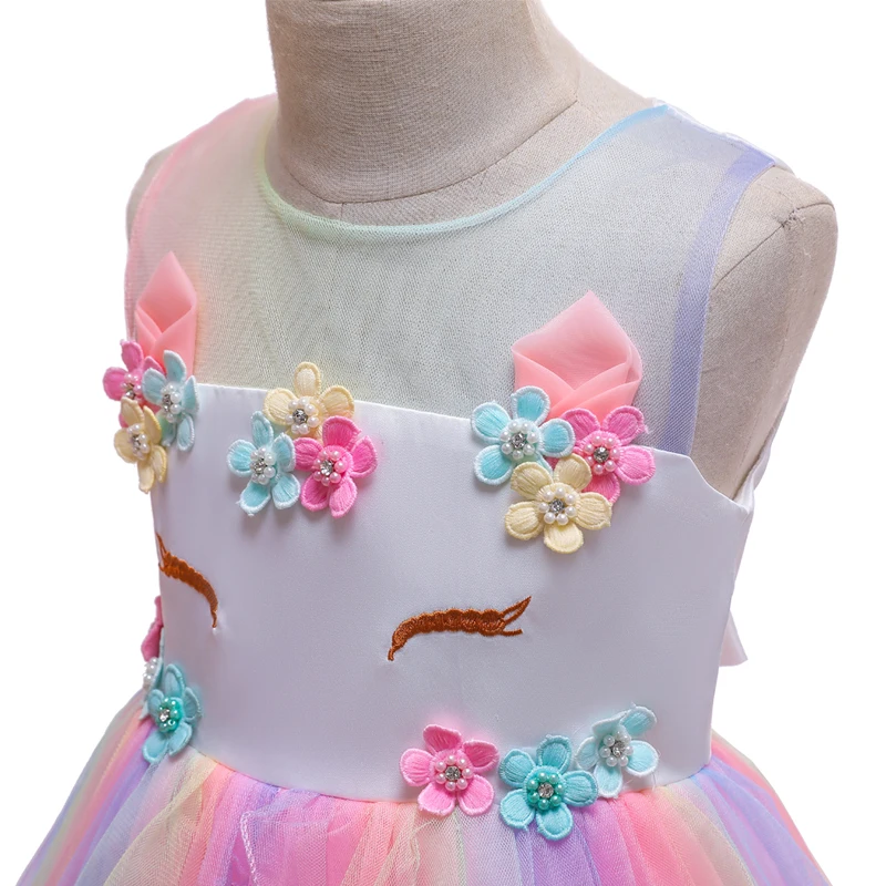 Girls Unicorn Costumes Girl Rainbow Flowers Tutu Dresses With Unicorn Headband Horn Flower Hair Hoop Set for Kids Birthday Theme