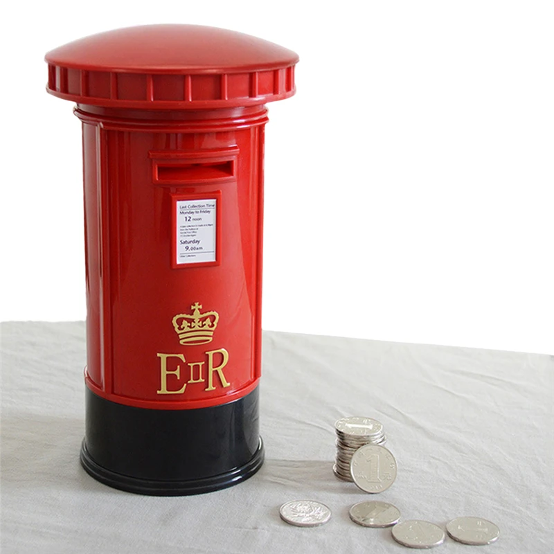 

LAIDEYI Retro Mailbox Shape Piggy Bank With LED Night Light Vintage Europe British Lighting Table Lamp luminarias Money Boxes