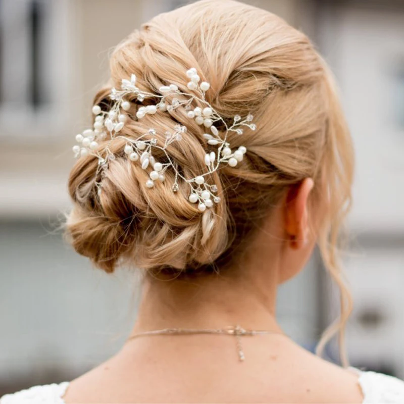 

Elegant Bridal Wedding Hair Accessories Jewelry Women's Pearl Headdress Bride Handmade Floral Leaf Crystal Hair Ornaments