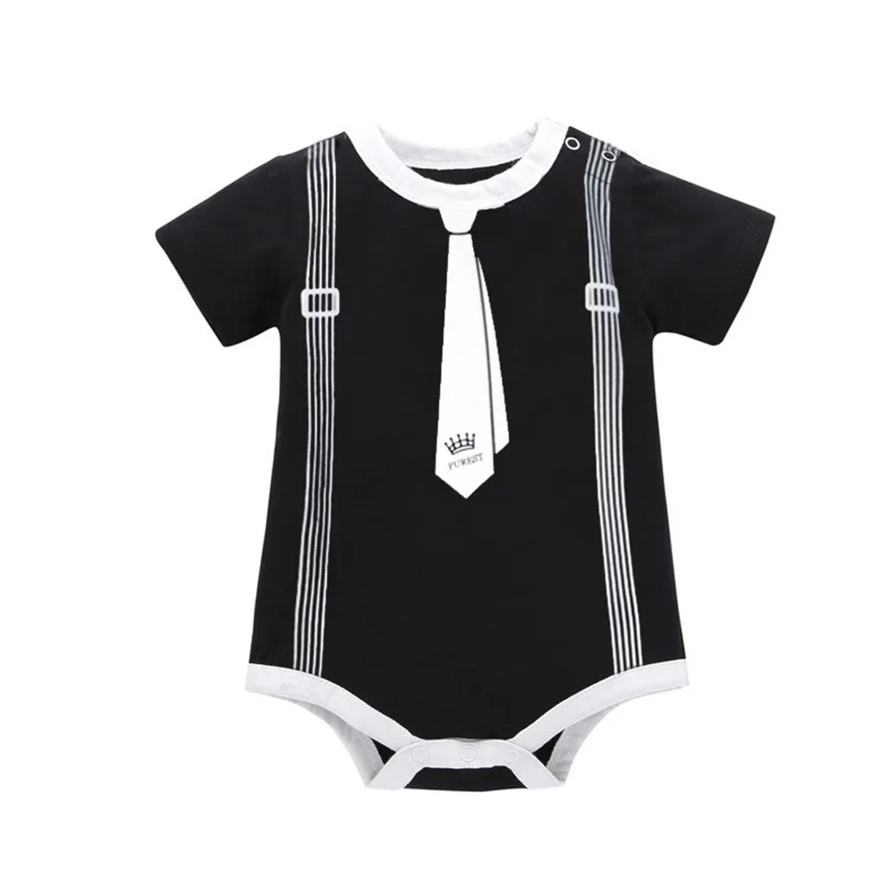 Baby Boys Jumpsuit Printed Clothing Gentleman Tie O-Neck Romper Baby Clothes Cute Sets Summer 2019 Baby Girl Romper Newborn