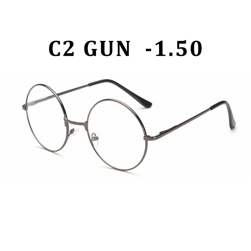 Винтажные круглые оптические очки для близорукости, оправа для женщин и мужчин, металлические очки для близоруких, диоптрий-1,0-1,5-2-4,0 - Цвет оправы: C2 gun -1.5