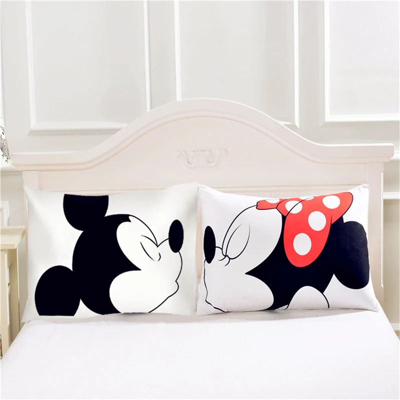 Disney с Микки-Маусом и Минни-Маус Мышь Подушка Чехол 2 шт. Mr Mrs толстовки для влюбленных пар Подарочная наволочка простынь с рисунком 3d постельное белье для девочек кровать - Цвет: kissing mickey mouse