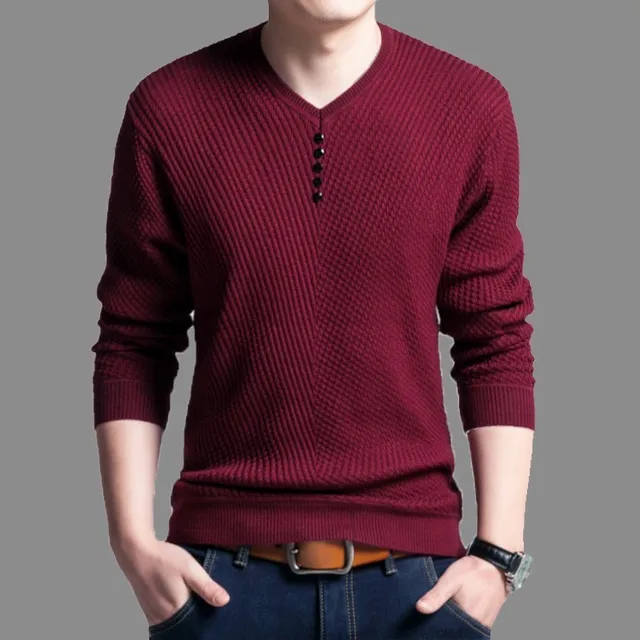 Pullover Sweater Men Casual V-Neck Sweaters Male Autumn Slim Fit Long Sleeve Patchwork Shirt Mens Pull Homme Cashmere Plus Size