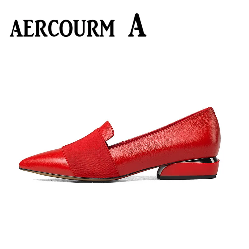 Aercourm A/; женская обувь из натуральной кожи; женская обувь на низком каблуке; черные туфли на каблуке; пикантная женская обувь для офиса и вечеринки; большие размеры 34-43 - Цвет: 838red