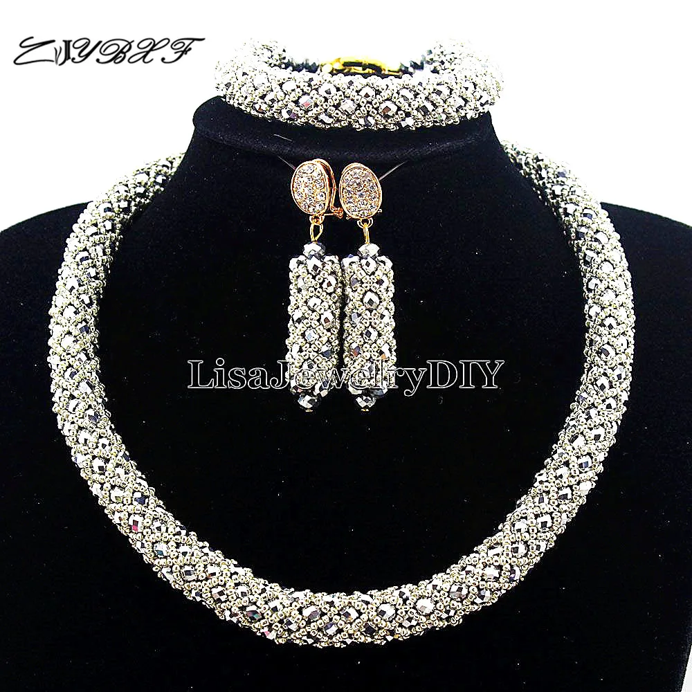 Nigerian Statement Necklace Wedding African Beads Jewelry Set Crystal Jewelry Set African Costume Jewelry Sets Beads L1003