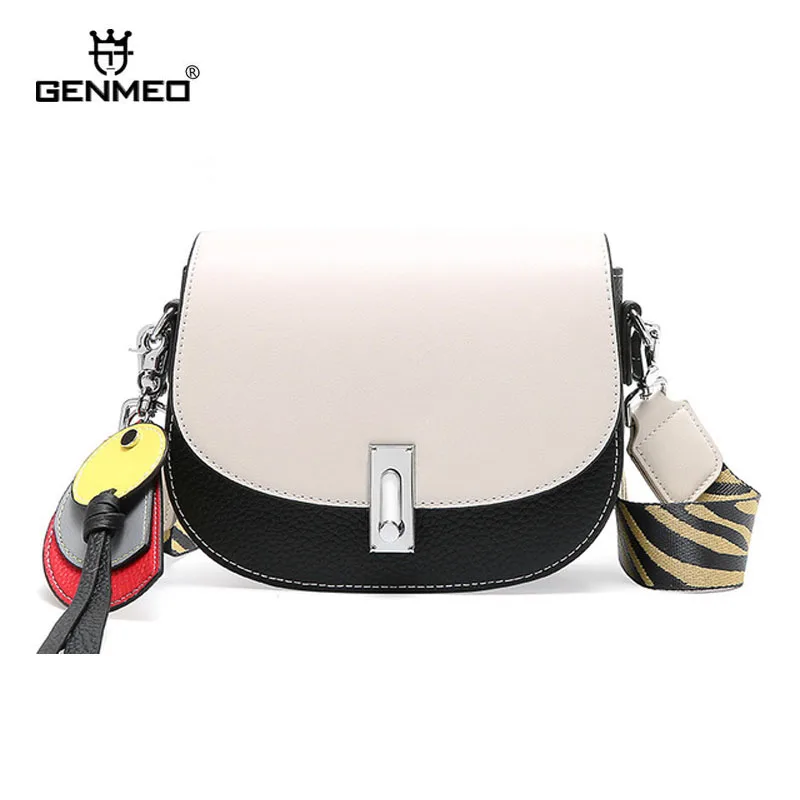 

GENMEO Famous Designer Genuine Leather Shoulder Bag Women Cow Leather Handbag with Tiger Stripe Shoulder Strap Feminina Bolsa