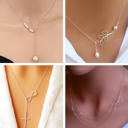 

Simple Style Multi-Layer Leaves Infinity Moon Simulated Pearl Cross Chain Necklaces & Pendants for Women Valentine's Day Gifts