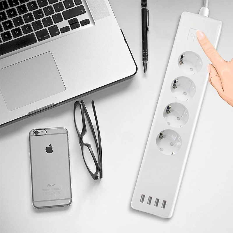 

Wifi Smart Power Strip 4 EU Outlets Plug with 4 USBCharging Port Timing App Voice Control Work with Alexa Google Home Assistant