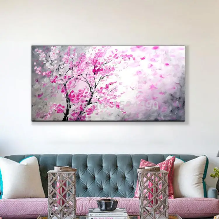 

Hand Painted Textured Palette Knife Tree Red Flower Abstract Modern Oil Painting On Canvas Wall Art Living Room Decor Picture