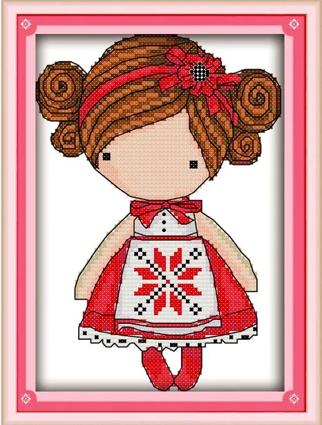 Волшебная кукла с розой Набор для вышивки крестиком мультфильм 14ct 11ct граф печать холсты стежков вышивка DIY ручной работы Рукоделие плюс - Цвет: Red dress