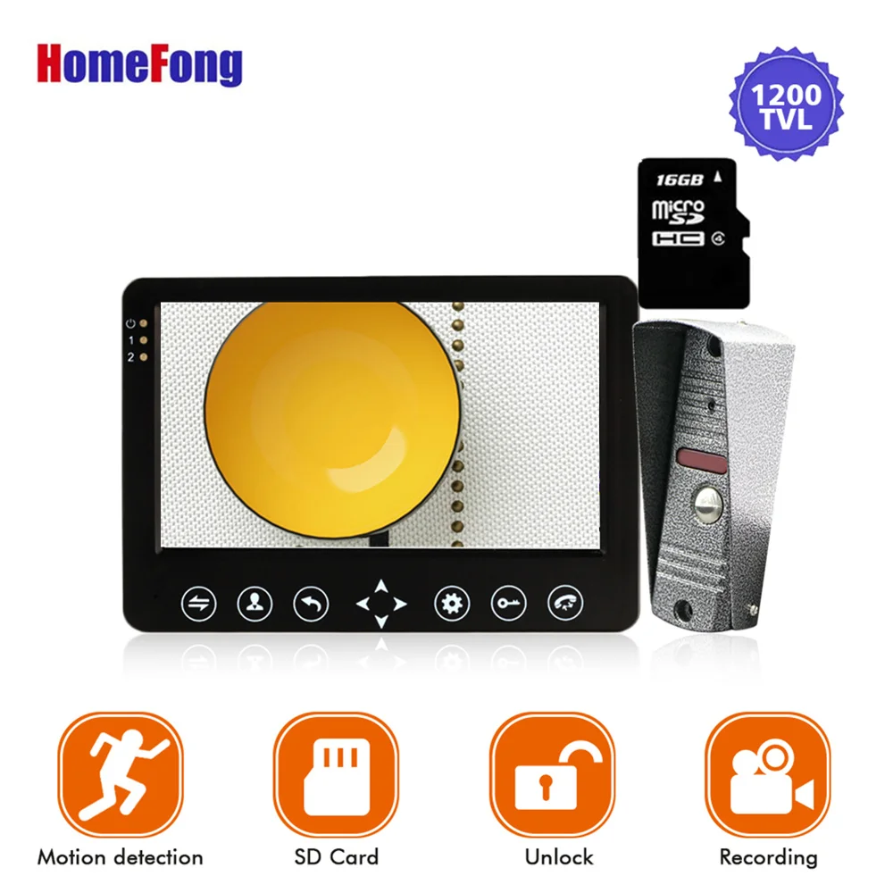 

Homefong 7 Inch Video Door Phone Intercom Doorbell Touch Button Black Sd Card Unlock Day/Night Waterproof Motion Sensor Record